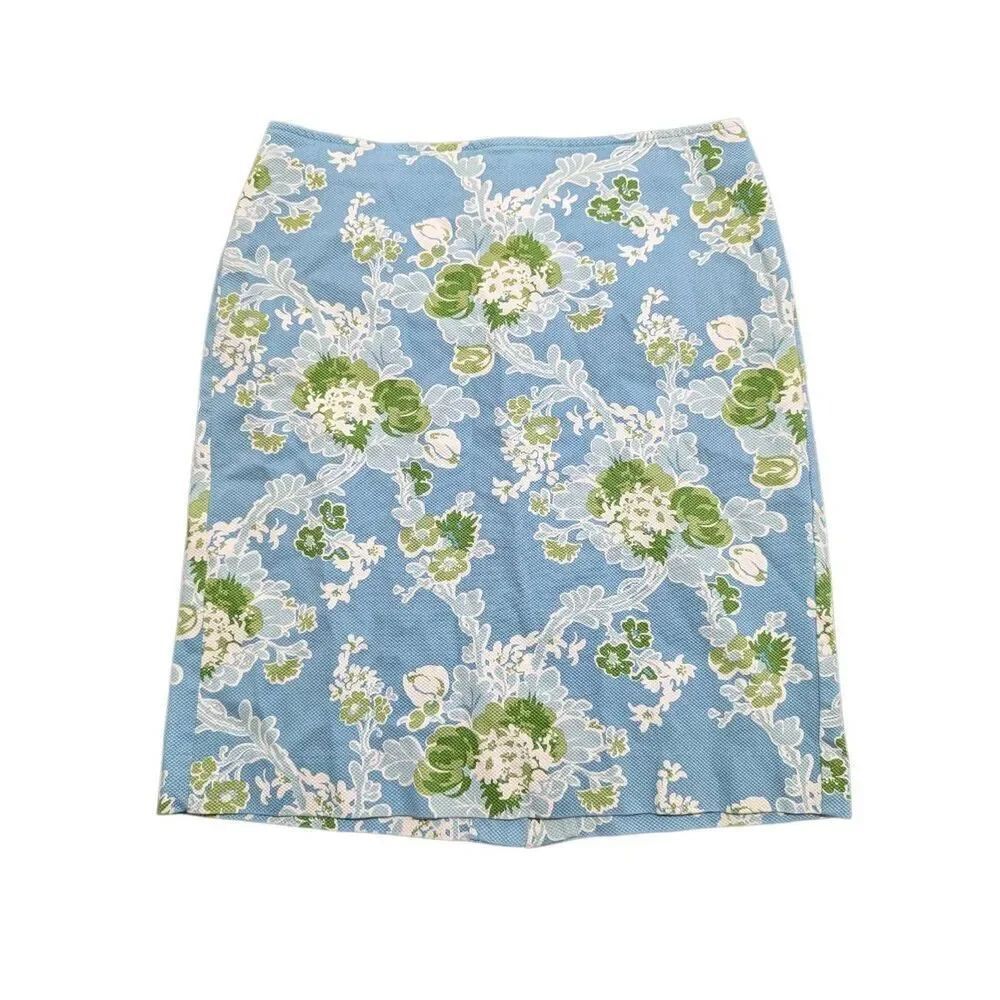 Talbots Blue Floral Pencil Skirt Green Boho Women's Size 6